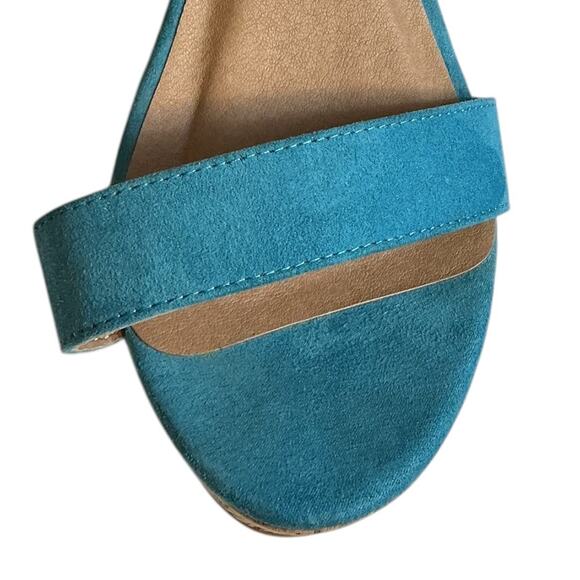 LANE BRYANT Sz 11WTurquoise Suede Sandal Wedge Shoe Hawthorn Cork Double Straps - Picture 8 of 10